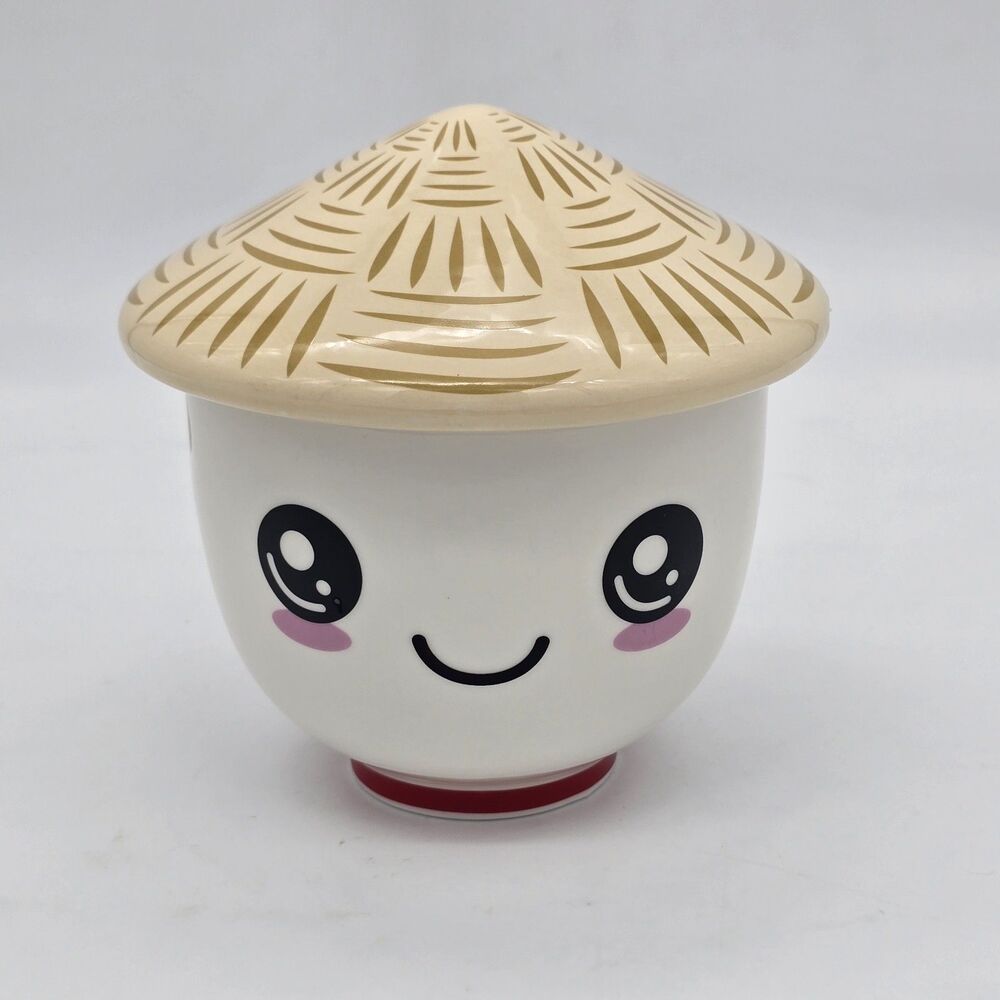 Mad Engine Kawaii Face Conical Hat Lid Ramen Noodle Bowl Happy Face